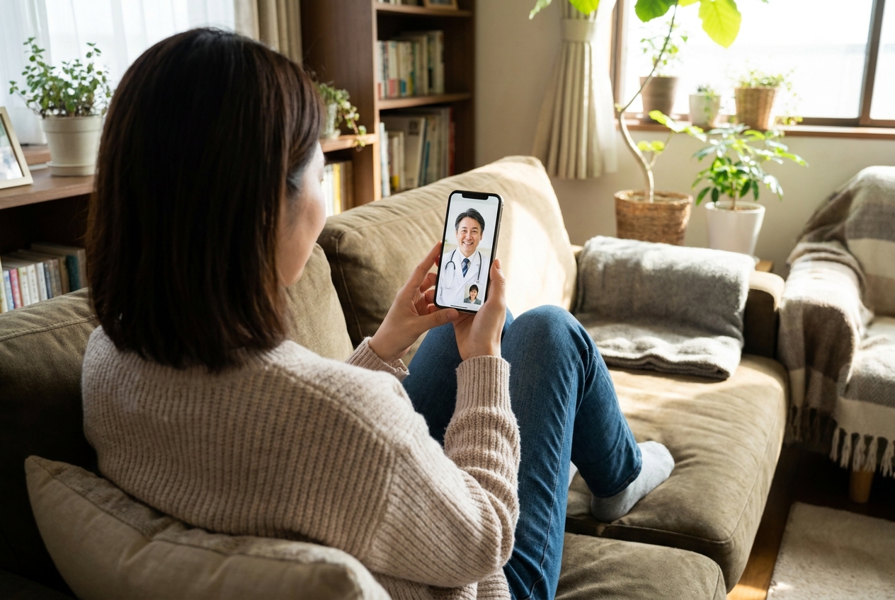 自宅からオンライン診療を受ける患者