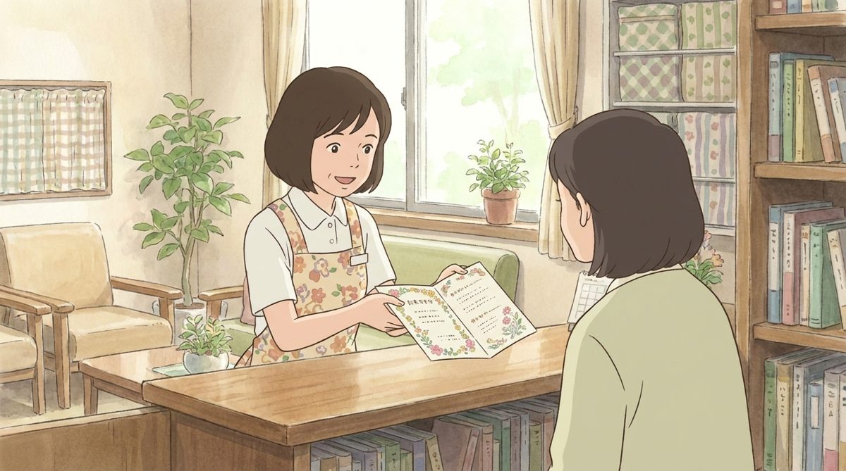 待合室で患者さんに待ち時間の見通しを案内するスタッフ
