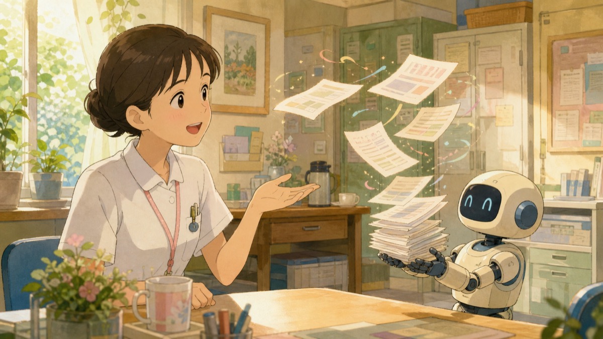音声入力をAIが整形して院内マニュアルの下書きにする流れ